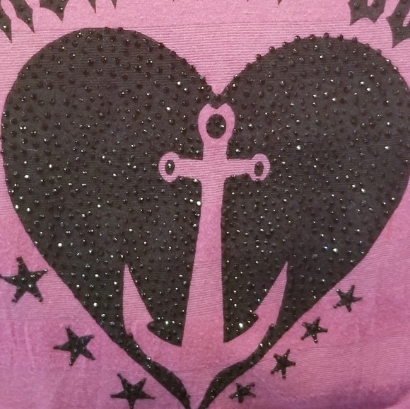 Crash and Burn Pink Top with black rhinestones Size S - Picture 10 of 12